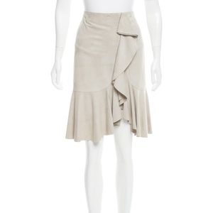 Thierry Mugler Ruffle-Trimmed Suede Skirt